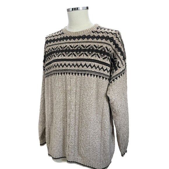 Bill Blass Mens Sweater XL Beige Black Fair Isle Knit USA Vintage Grandpa Core - Picture 5 of 8
